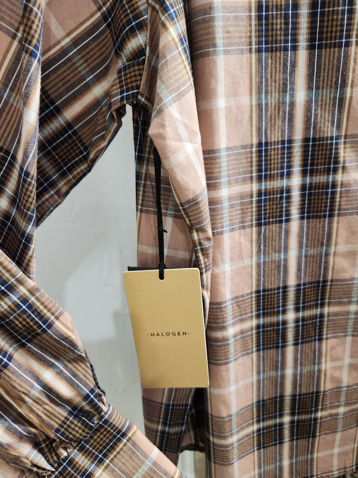 Halogen Plaid Tie Neck Button-Up Shirt