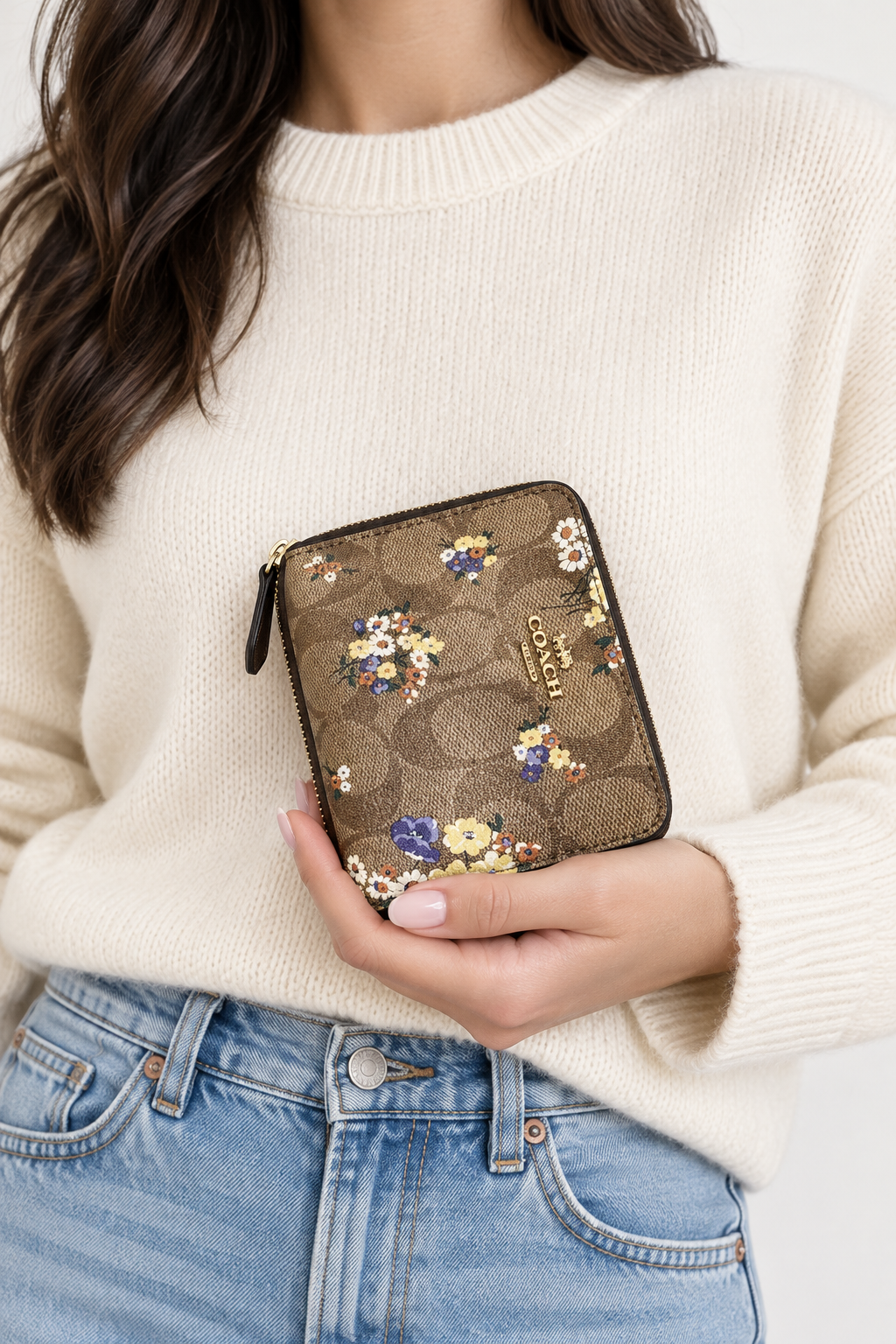 Coach small vintage zip around floral print wallet signature coated canvas