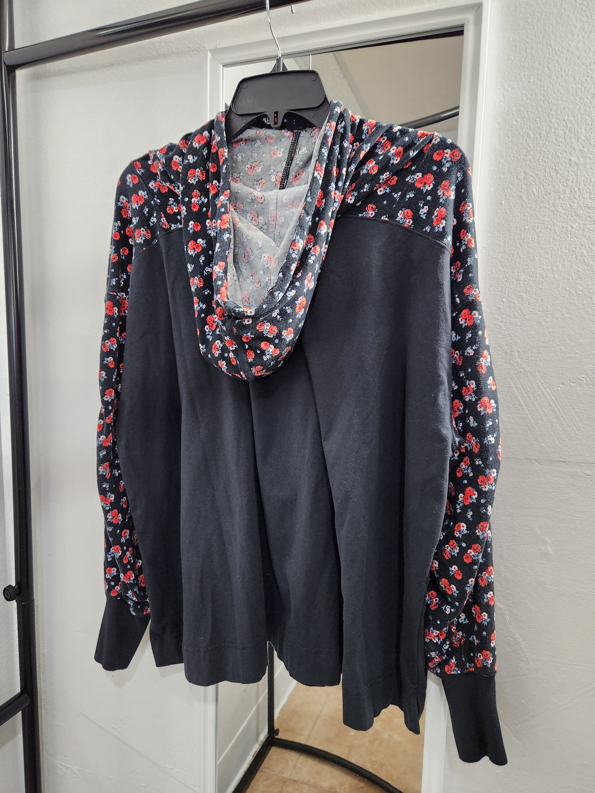 Free People hoodie black color and floral print sleeve