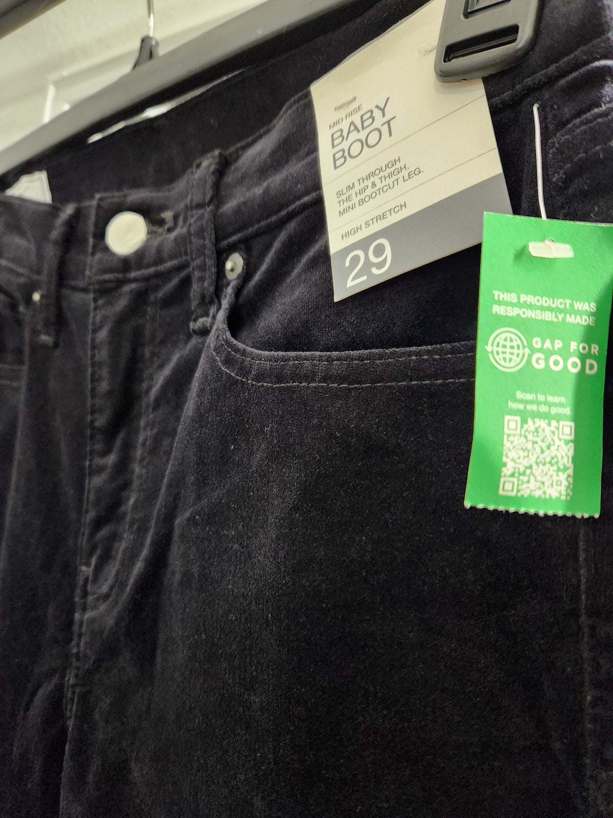  GAP Baby Boot mid rise velvet jeans. Slim through the hip &amp; thigh mini bootcut leg.