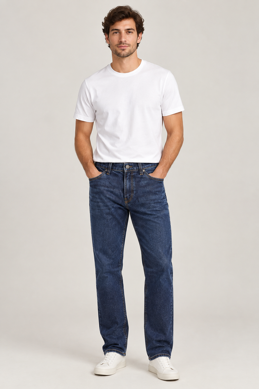 Men wearing Buffalo denim jeans with white shirt on top