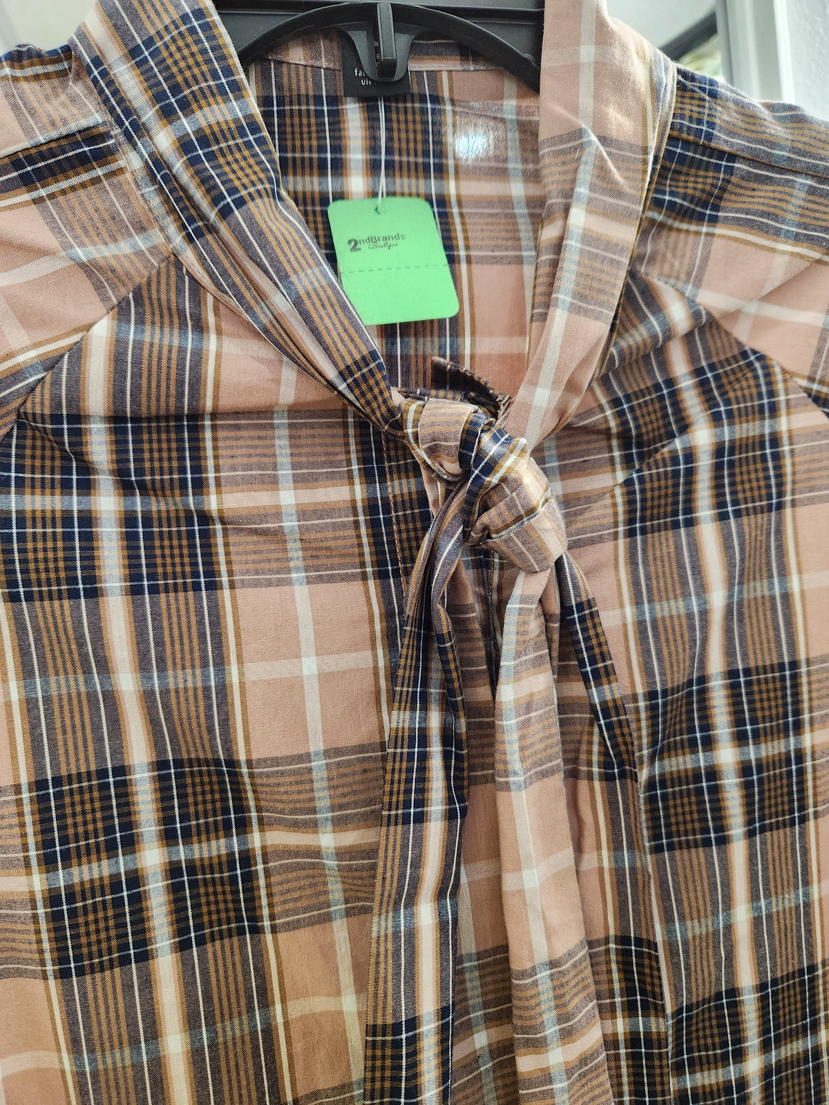 Halogen Plaid Tie Neck Button-Up Shirt